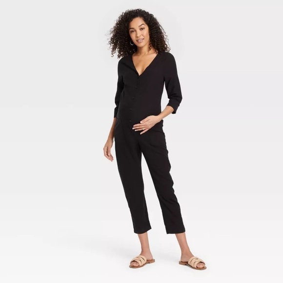 The Nines by HATCH Black 3/4 Sleeve Button-Front
Maternity Crop Jumpsuit Size M - Picture 1 of 10